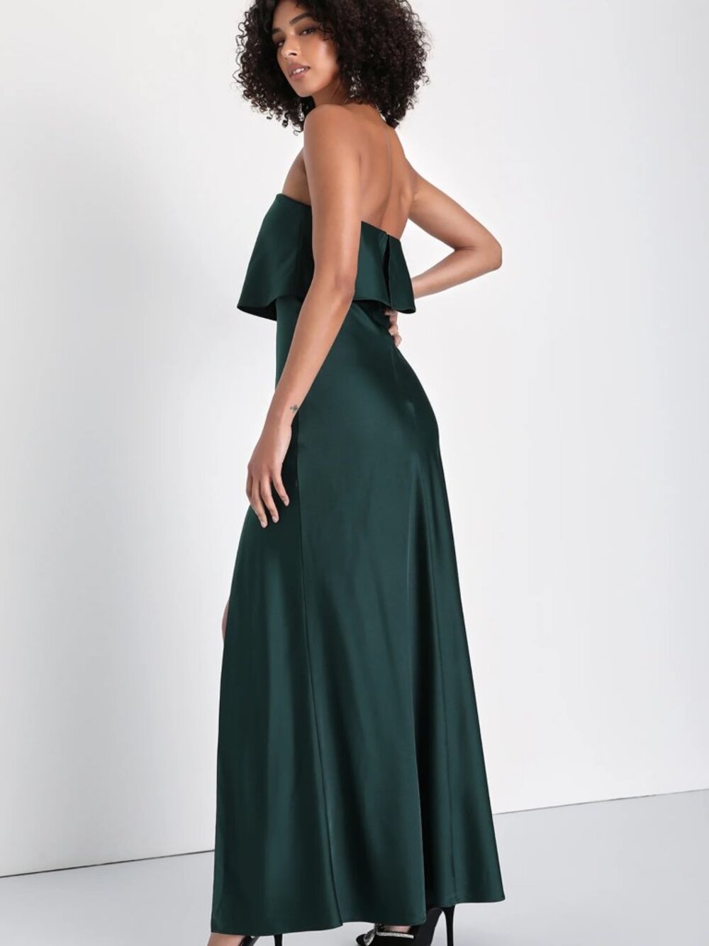 Lulus Alluring Behavior Emerald Green Satin Strapless Maxi Dress - Picture 3 of 5